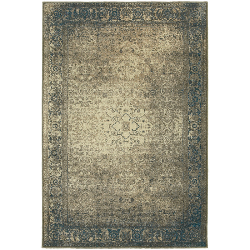 Tapis bleu / beige Leonor, Rectangle 9 pi 10 po x 12 pi 10 po