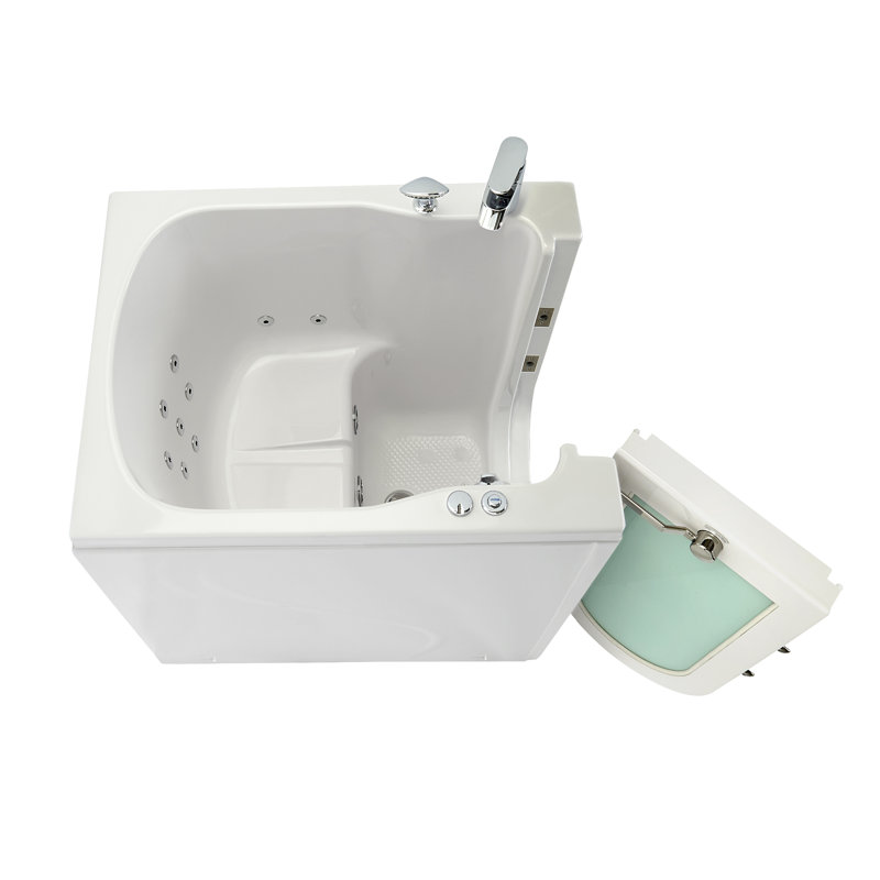 Ella Front Entry 32"x40" Acrylic Hydro Massage Walk-In Bathtub, Left Outward Swing Door Heated Seat, 2 Piece Fast Fill Faucet, 2" Drain