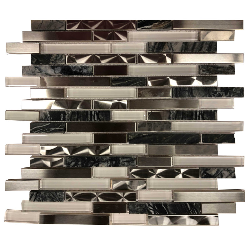 Fullerton 12" x 12" Natural Stone/Metal Linear Mosaic Wall & Floor Tile