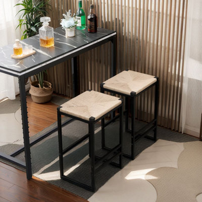 Set of 2 Backless Bar Stools for Kitchen Counter Paper Rope Woven Dining Chairs for Home & Kitchen (Paper Rope Backless)