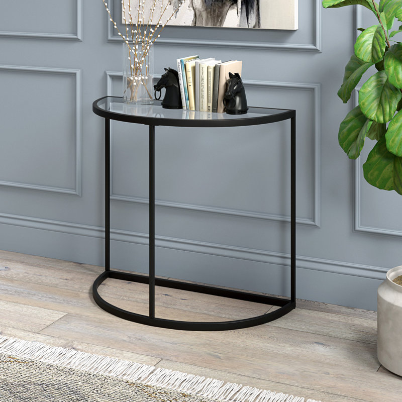 Kyrollos Glass Top Console Table, Blackened Bronze