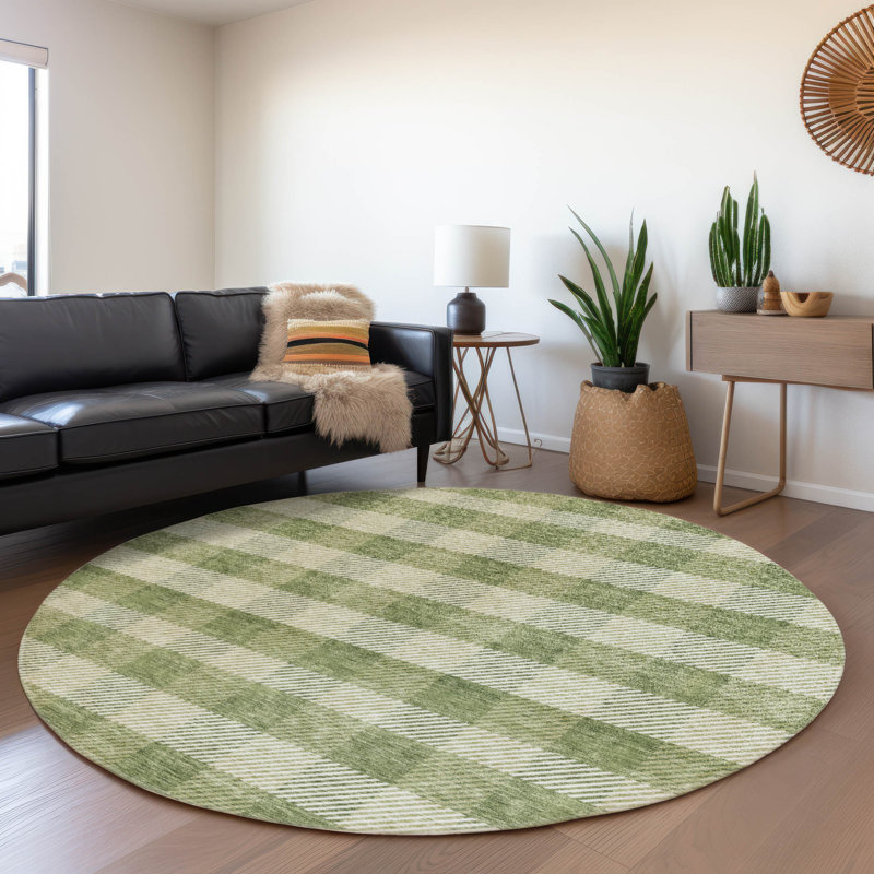 Premium Machine Washable Prisco Green Rug, Round 8'