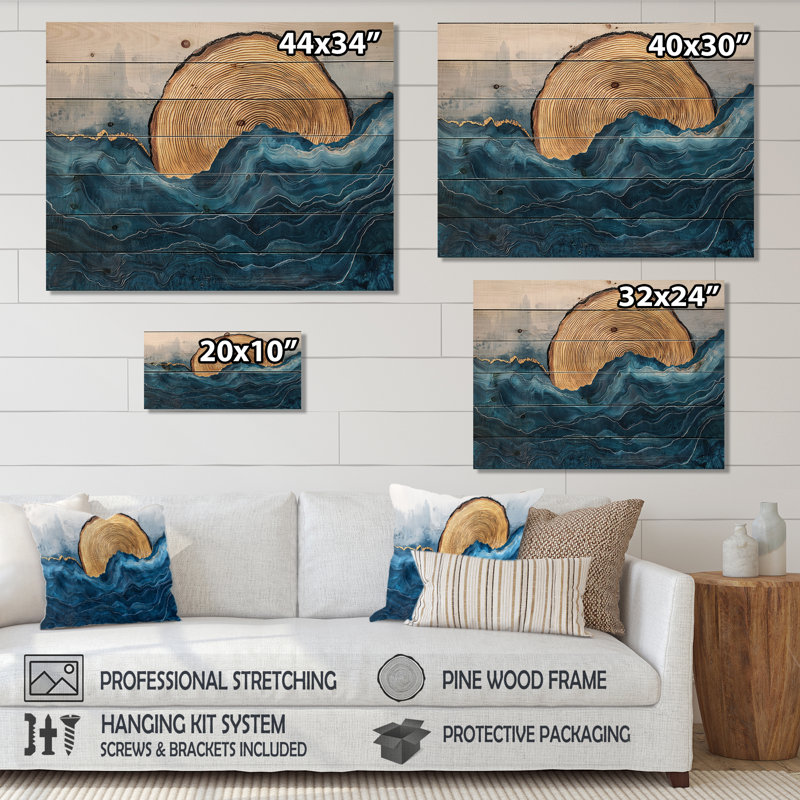 Safire Lake Into The Pine Forest II - Lake Wood Wall Decor - On Natural Pine Wood, 34" H x 44" W x 0.78" D
