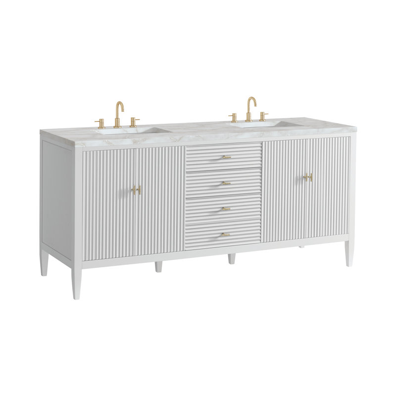Myrrin 72'' W Double Vanity, Victorian Silver Silestone, Bright White, 8" Widespread