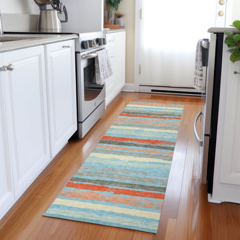 Sylira Blue Washable Indoor-Outdoor Rug - , 2'3" x 7'6"