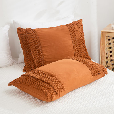 Rust Tassel Pillowcases, Burnt Orange Boho Pillow Cases Set of 2, 100% Washed Microfiber, Boho Hand-Made Tassel Pillow Cover, 2 Pack