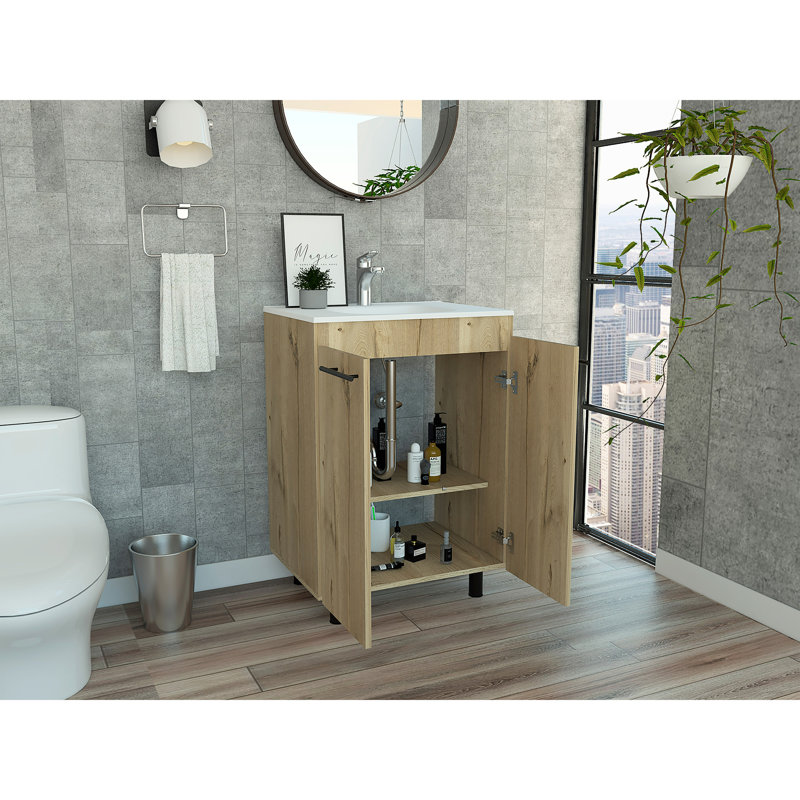 Armoire de meuble-lavabo autoportante rectangulaire à 2 portes Sienna, Chêne clair