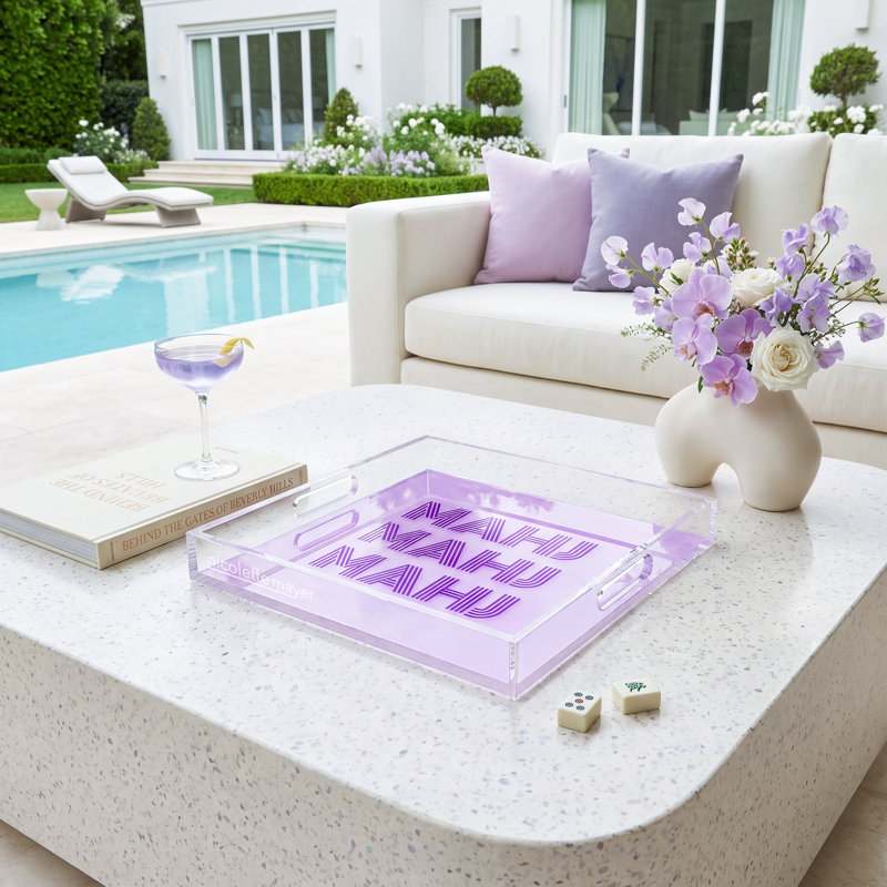 Mahjong Abstract Decorative Tray, 12"W x 12"D x 2"H, Lilac, Square
