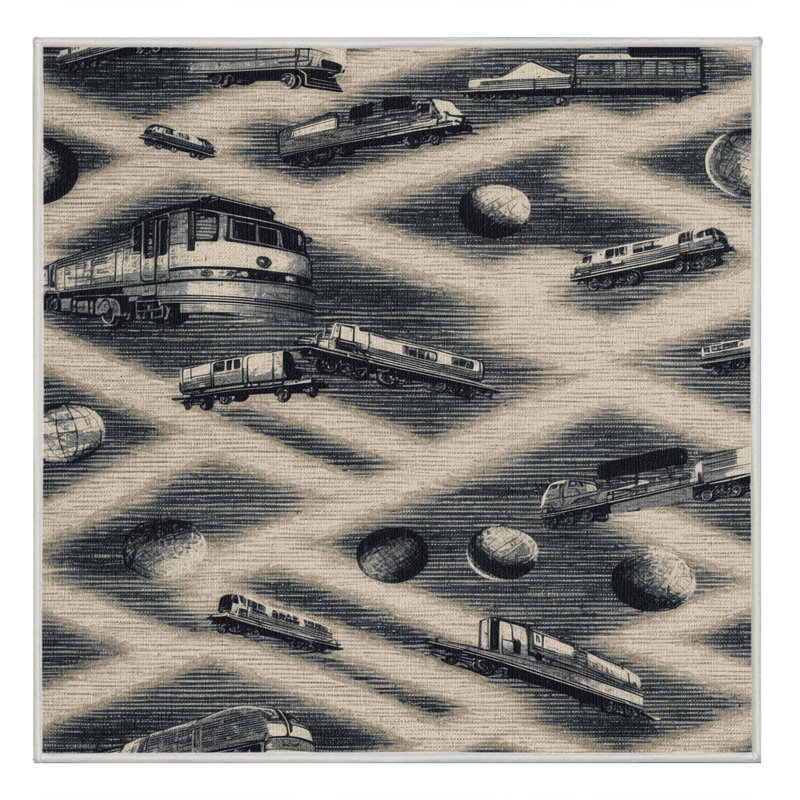 Machine Washable Transportation Beige Area Rug, Square 4'