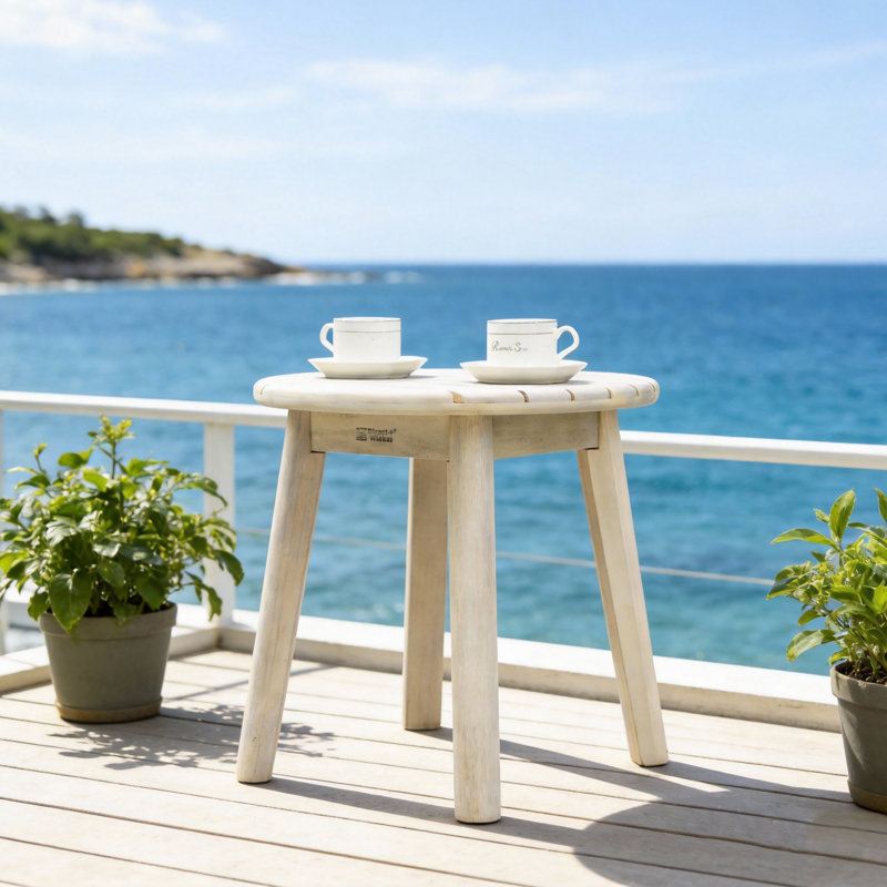 Round Solid Wood Outdoor Side Table , 17.8'' in. W 17.8'' in. D, 17.8" H x 17.8" W x 17.8" D