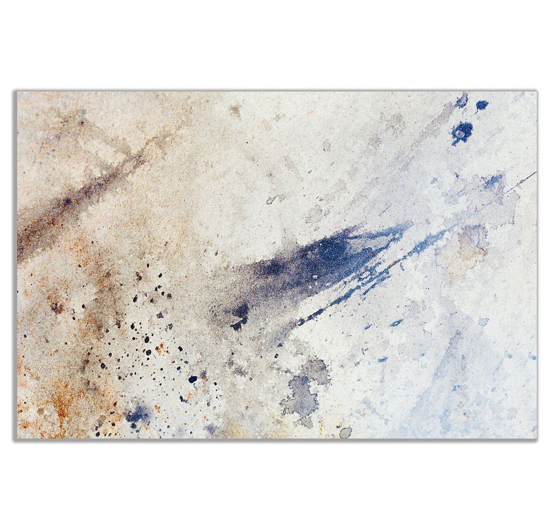Cream Abstract Art Blue Ink Stains Canvas Wall Art Picture Print (36x24) - Image 2