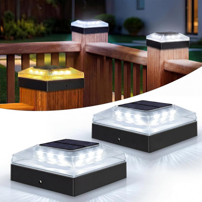 4x4 Solar Post Cap Lights Outdoor 2 Pack, 3 Color Modes/Dusk to Dawn/IP65 Waterproof