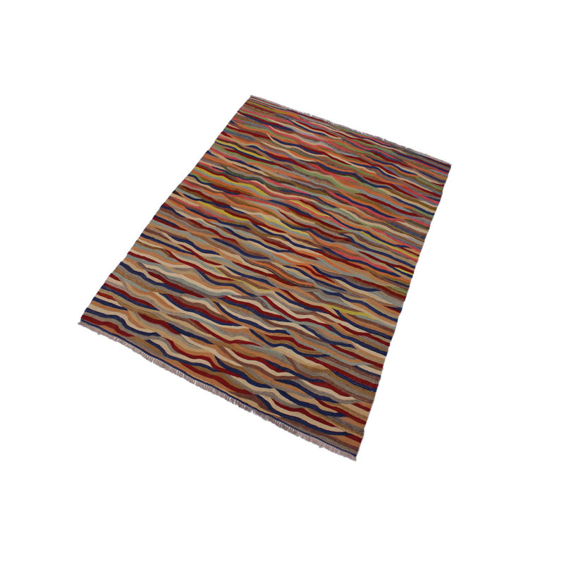 Tapis brun / rouge / bleu en laine 4 pi 11 po x 6 pi 10 po Madee