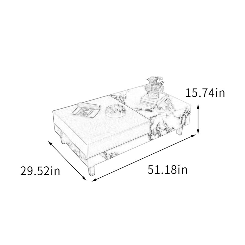 Table basse rectangulaire avec rangement en acrylique, White/Black/Brown, 15.74" H x 51.18" L x 29.52" W