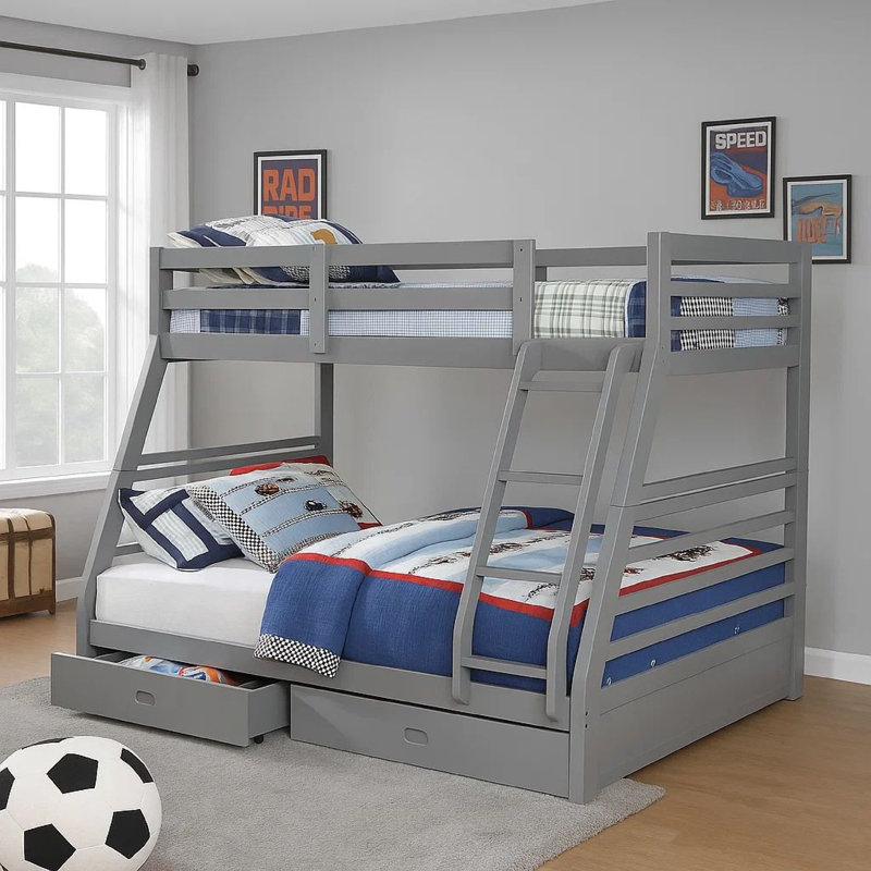 Alekya Kids Twin Over Full Bunk Bed, Dark Gray
