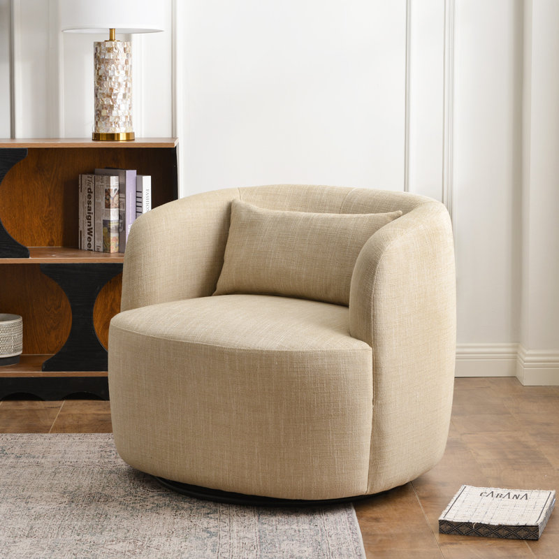 Fauteuil demi-tonneau pivotant Wheat, Lin jaune blé