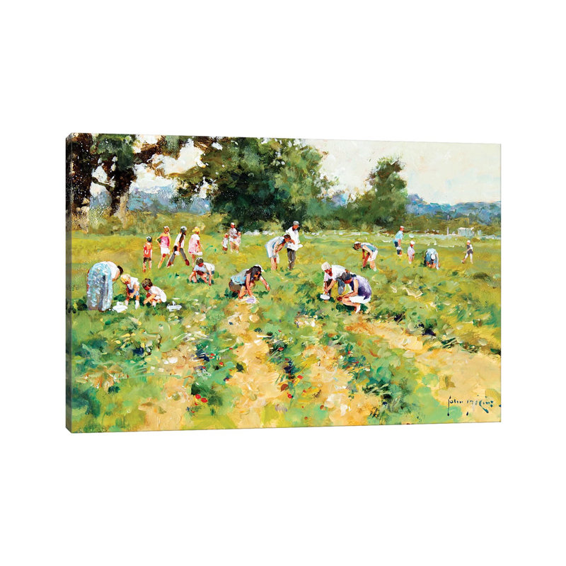Strawberry Pickers by John Haskins - Wrapped Canvas Painting, 30.48cm H x 45.72cm W x 1.905cm D