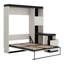 Lit escamotable double avec bureau, armoire de rangement et tablettes, cadre de lit plateforme pliable en bois de pin massif