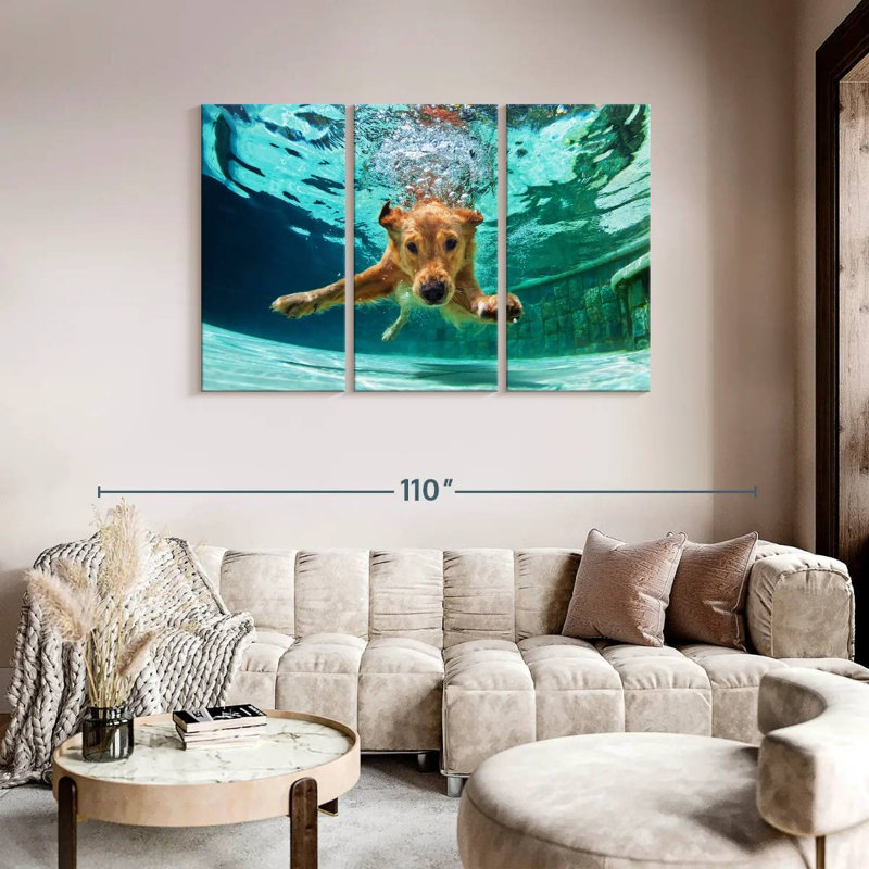 «Diving Golden Retriever», reproduction d'art sur toile, H 48 po x l 74 po x P 1,25 po