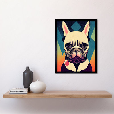 French Bulldog Portrait Geometric Pastel 1 Piece Single Picture Frame Wall Art