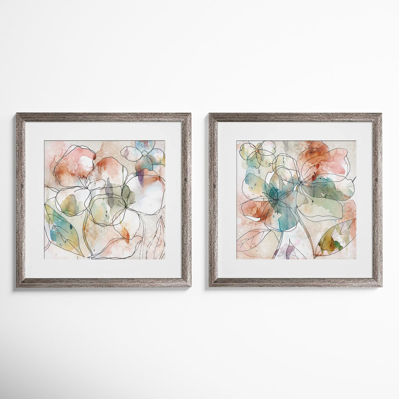 " Floral Flow " 2 - Pieces Painting Print, Brown Framed