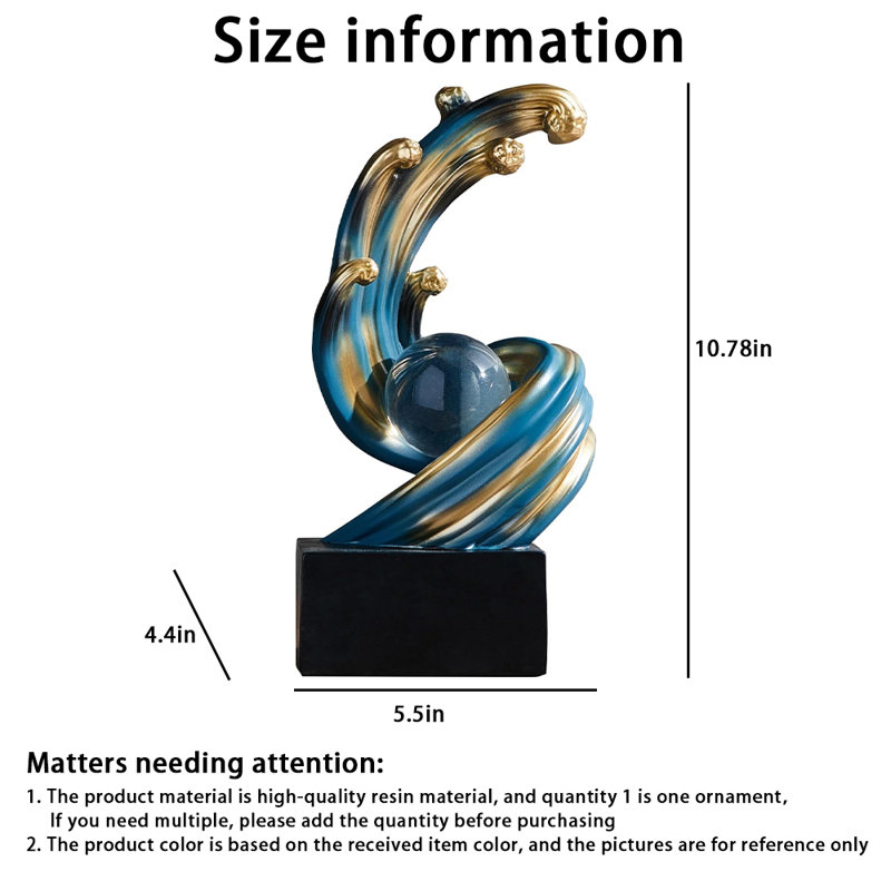 Wave-Shaped Resin Desktop Decor - Stylish Decoration For Desk, Bedroom & More, Blue