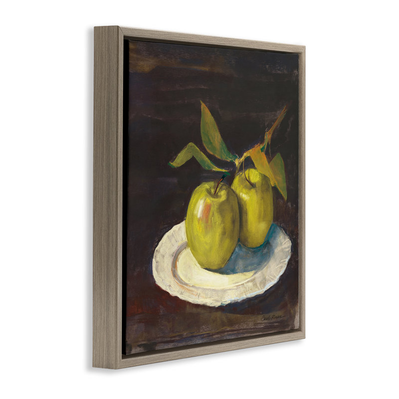 "Green Apple Still Life", art mural encadré flottant par Carol Rowan, H 18 po x l 18 po, Cadre flottant gris lustré