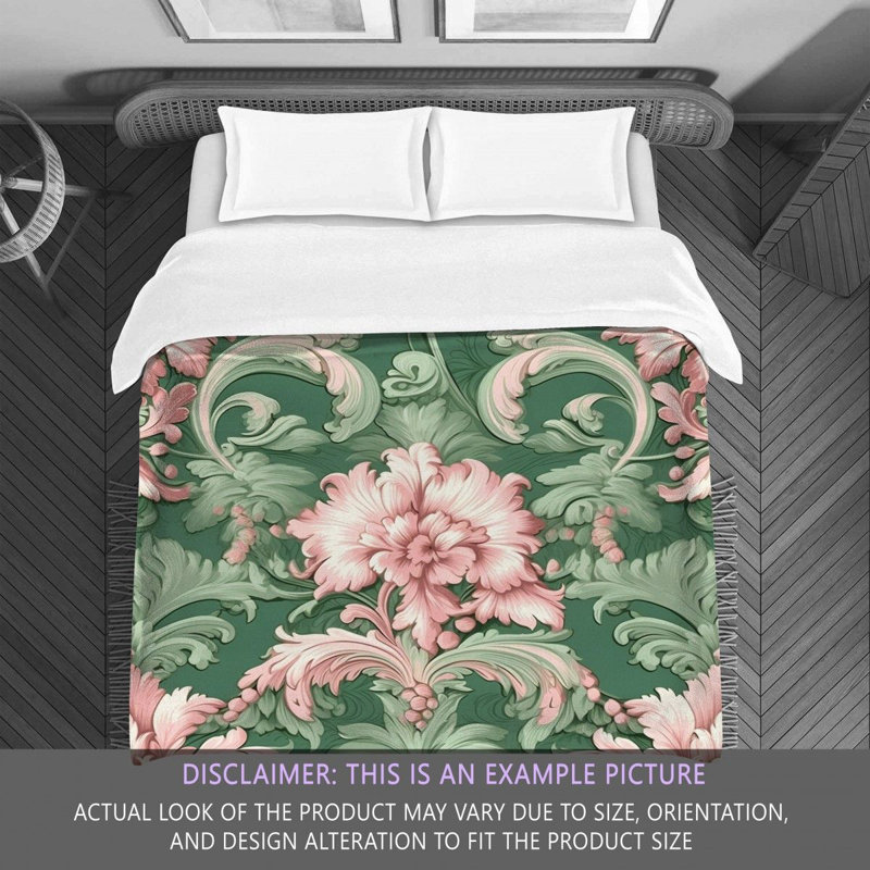 Polyester Comforter, Green/Pink Damask, King Comforter