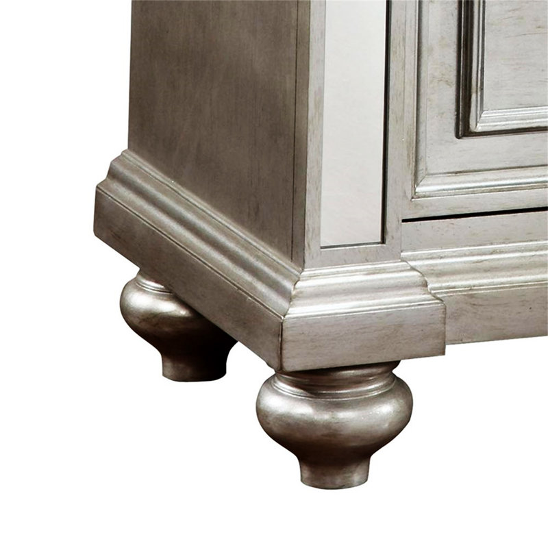 Table de chevet moderne, panneau de miroir en bois massif argenté
