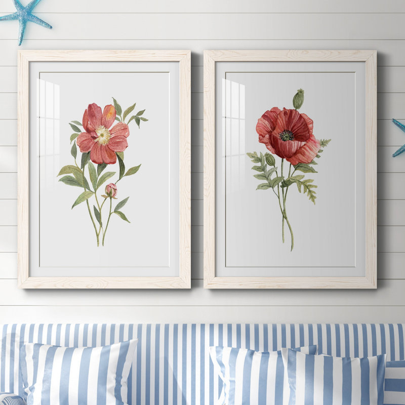 Pivoine écarlate - ensemble de 2 reproductions d'art, H 44 po x l 31 po x P 1 po, Papier encadré blanc, Blanc