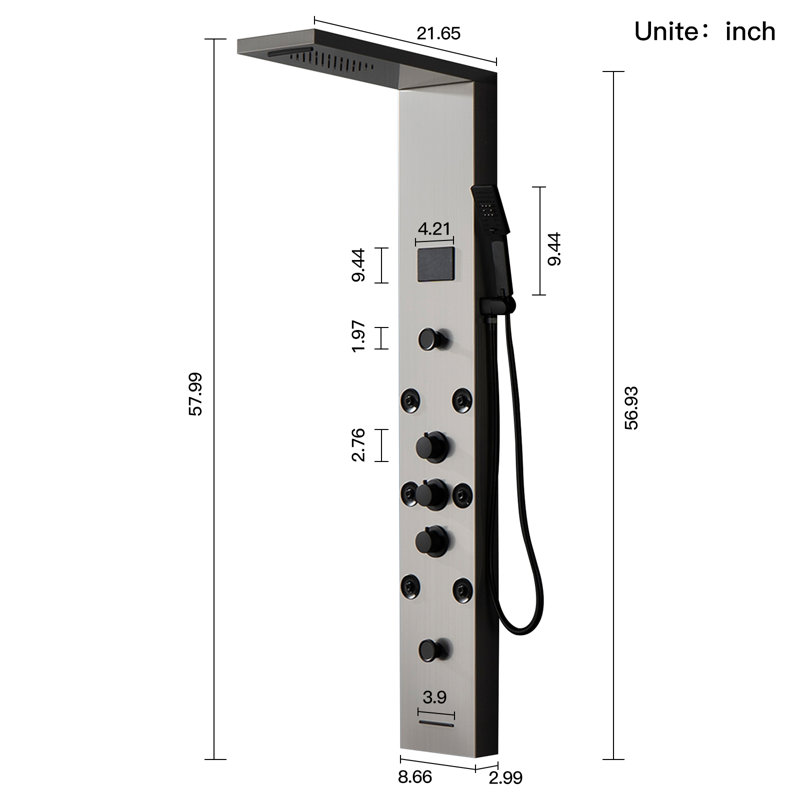 Black Nickel 5-Jet Rainfall Shower Panel System with Handheld Shower