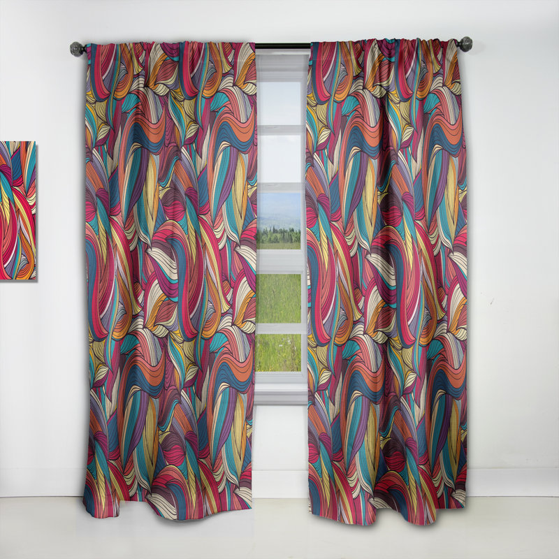 Colorful Wave Pattern - Modern Blackout Curtain Single Panel, 52" W x 108" L