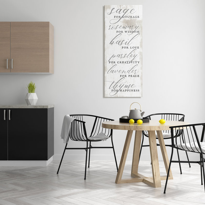 Sauge, basilic, thym, phrases sentimentales, «Farm Kitchen» par Daphne Polselli - Art textuel, H 48 po x l 20 po