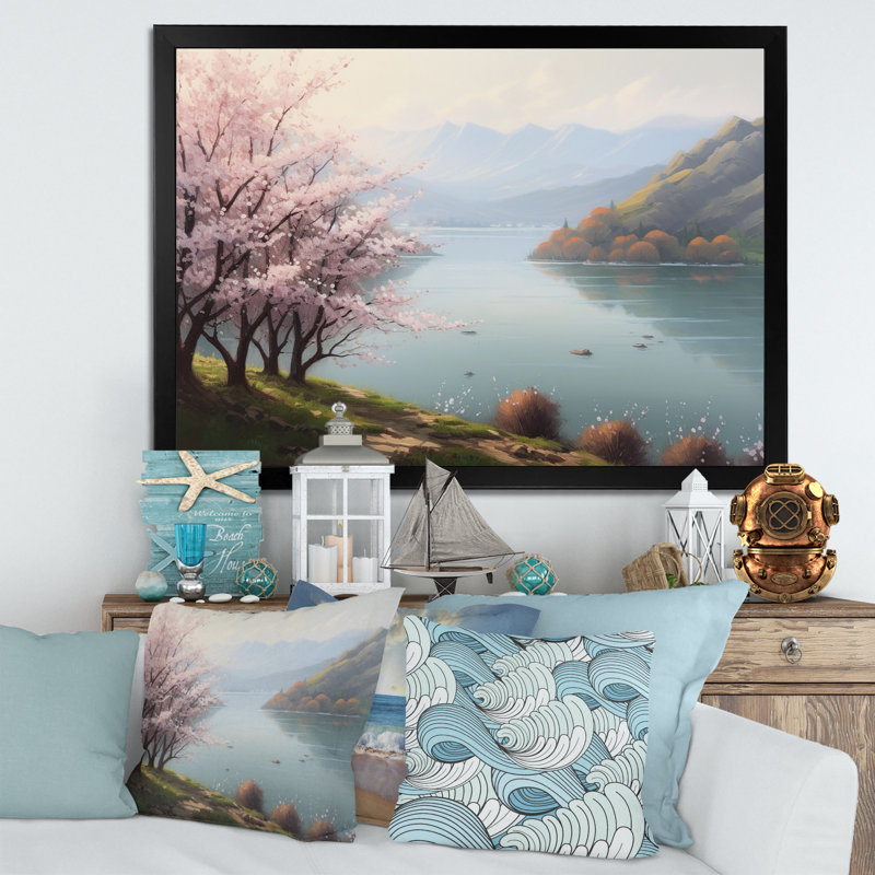 «Kerolos Cherry Blossom Trees» par The Water V sur toile, H 12 po x l 20 po x P 1 po, Cadre photo noir