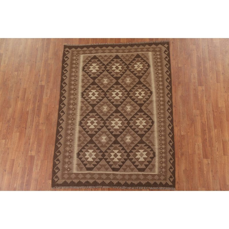 Brown Kilim Reversible Wool Area Rug 5x7