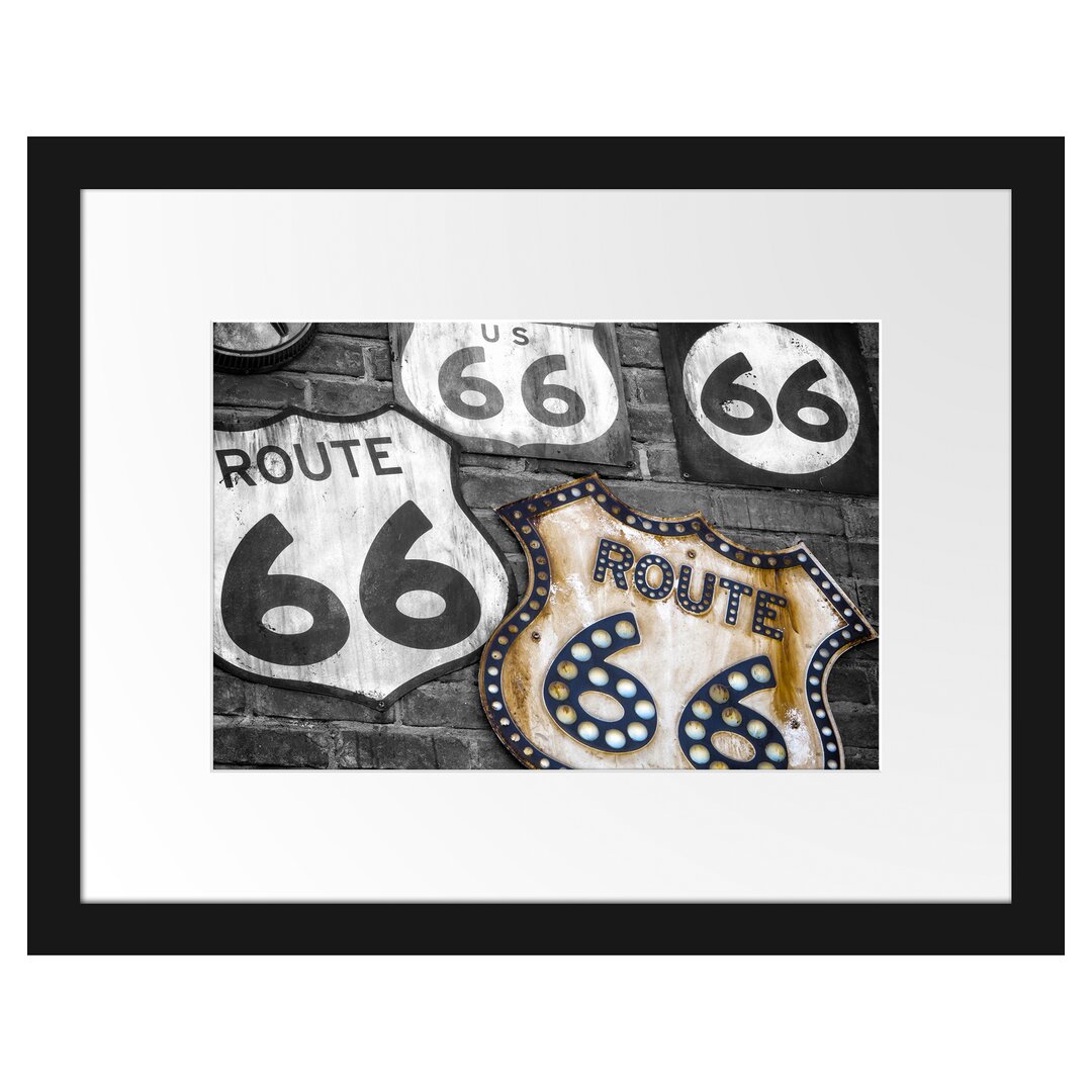 Gerahmtes Poster Rustikale Route 66 Schilder