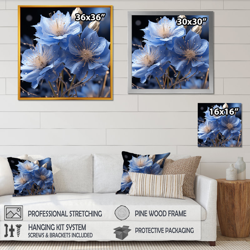 «Dreamy Blue Cornflowers Emotion» sur toile, H 30 po x l 30 po x P 1 po, Cadre flottant noir
