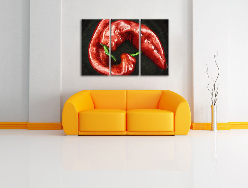 3-tlg. Leinwandbilder-Set „Heiße Chilli“, Kunstdruck