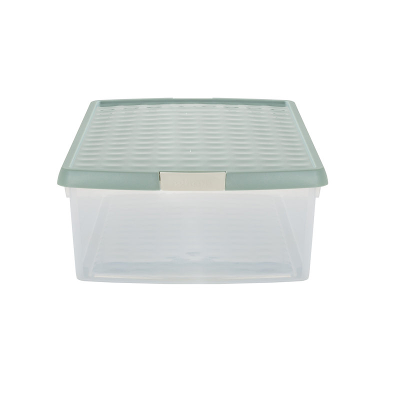 Wham Clip 30L Rectangular Plastic Storage Boxes with Secure Clip Lock Lids. L:59.5 x W:39.5 x H:17cm, Clear/Green