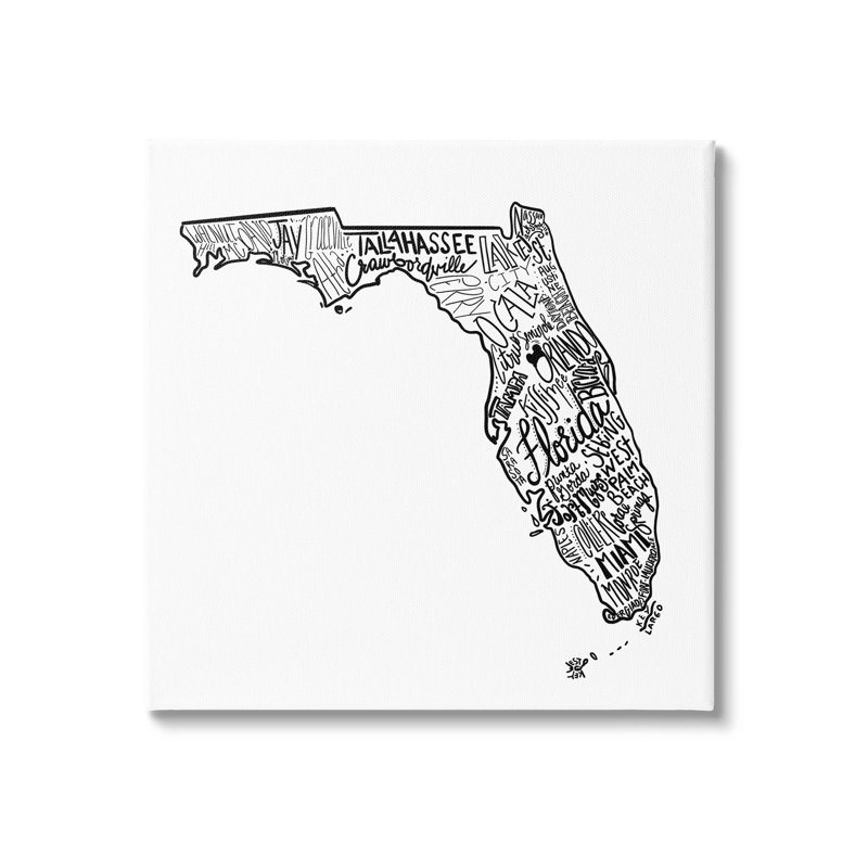 Florida State, typographie de villes, art textuel sur toile tendue, H 17 po x l 17 po x P 1,5 po