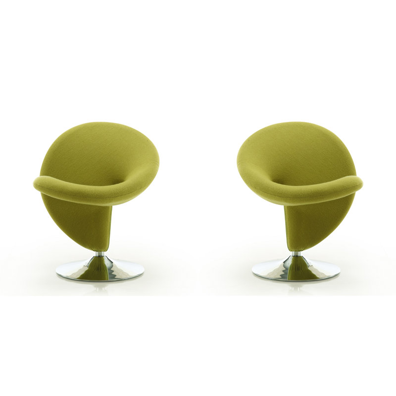 Curl Modern Wool Blend Upholstered Metal Swivel Accent Chair in Green, Green Polyester Blend