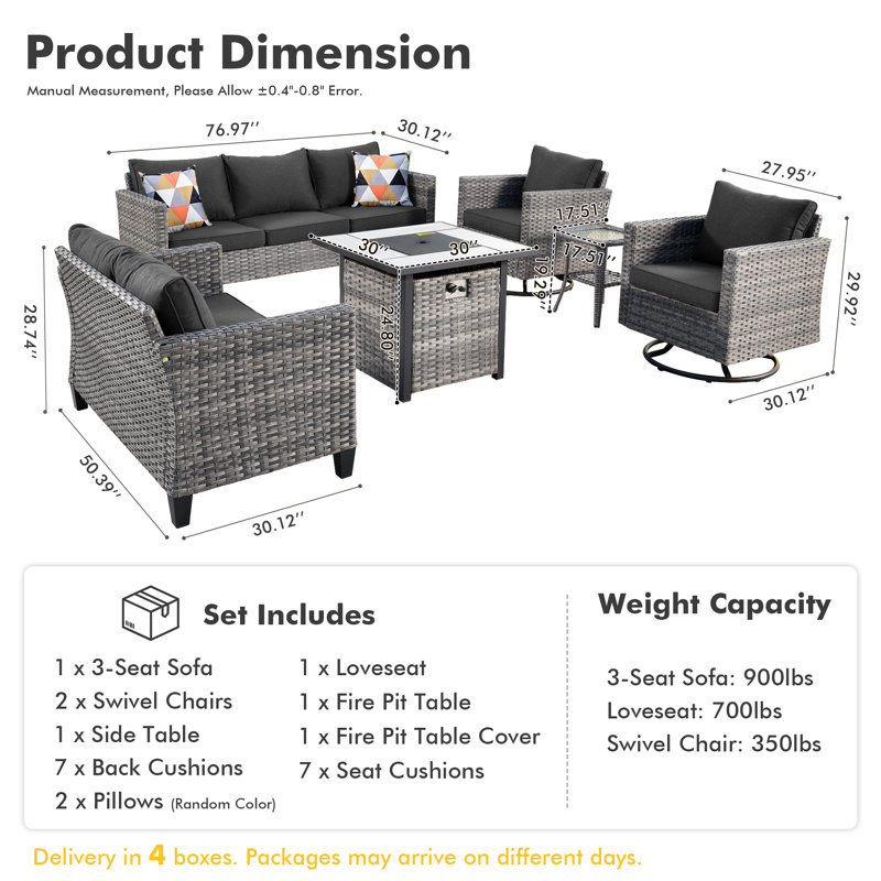 Harbin 7-Person Wicker/Rattan Patio Conversation Set With Cushions, Black