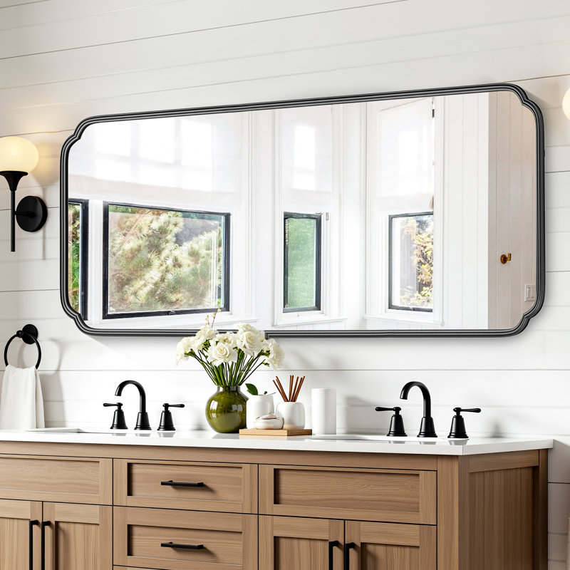Miroir de salle de bain mural en verre trempé à haute résistance Marleth, Noir, 48 po x 24 po