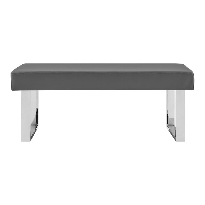 Banc en simili cuir Darcie, gris, H 19 po x l 48 po x P 18 po