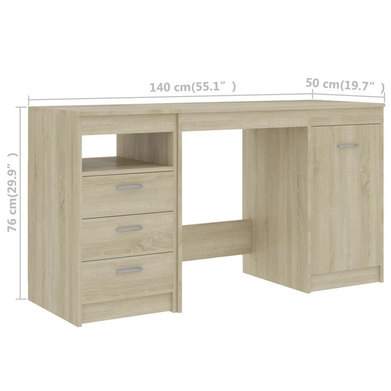 Bureau d'ordinateur avec rangement en bois d'ingénierie, Chêne de Sonoma