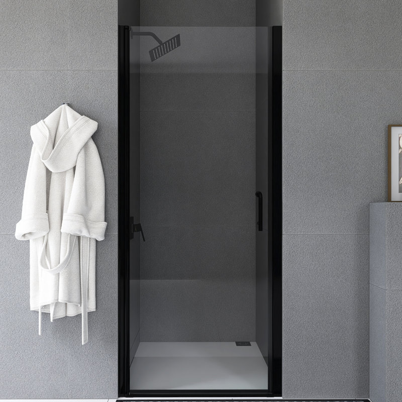 32 In. W X 72 In. H Pivot Semi-Frameless Shower Door In Finsh, Black