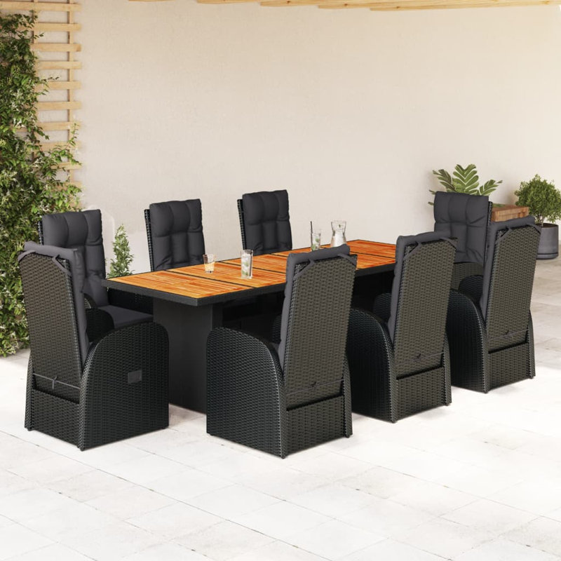 8 - Person Wicker Patio Dining Set with Rectangular Table , Cushions Included