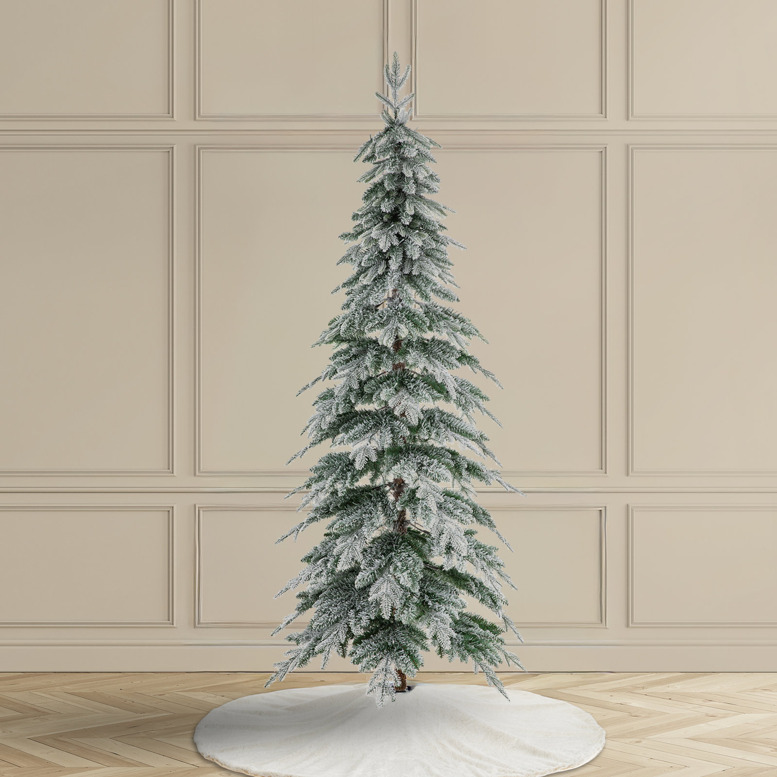 Hersi Flocked/Frosted Realistic Spruce Christmas Tree with LED Lights, 7.5 ft