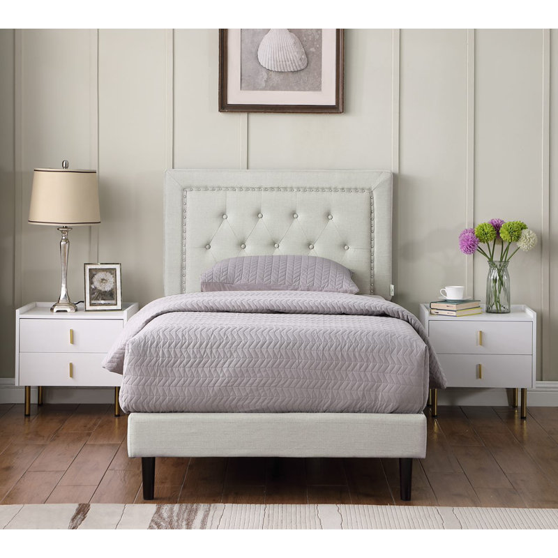 Cianciolo Upholstered Wingback Bed, Beige, Twin