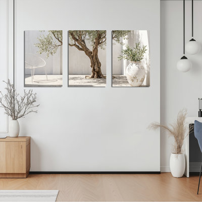 Olive, paysage naturel, toile tendue sur toile, ensemble de 3 reproductions d'art sur toile